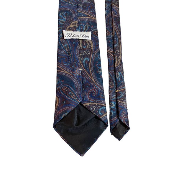 Robert Alan  Mens Neck Tie Blue Burgundy Tan Paisley Work Dad Gift - Picture 4 of 5